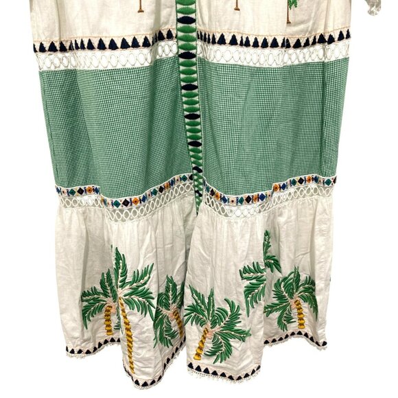 New Farm Rio $425 Embroidered Maxi Dress Palm Tree Long Sleeve Boho Medium - Picture 7 of 9